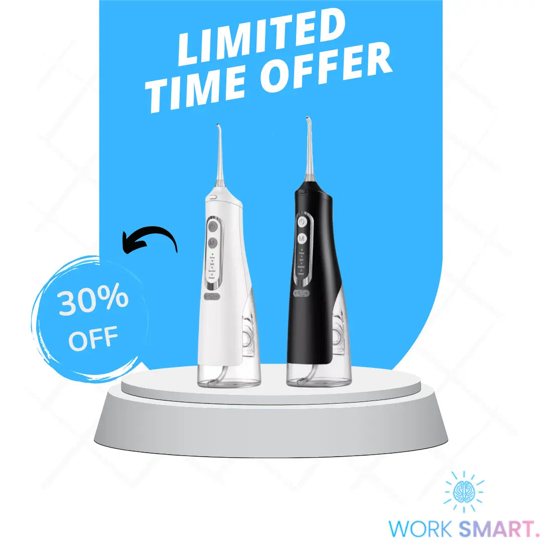 Premium WorkSmart Water Flosser – 4-in-1 - Cordless, Rechargeable Dental Jet | Removes 99.9% Plaque | AU Stock