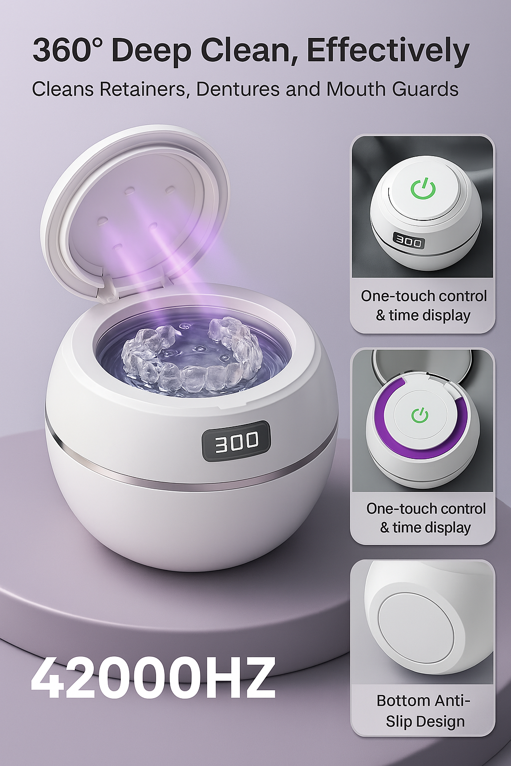 WorkSmart Premium Ultrasonic Retainer Cleaner – Portable Denture & Mouthguard Cleaning Pod | Deep Clean in Minutes | Kills 99.9% of Germs & Bacteria!