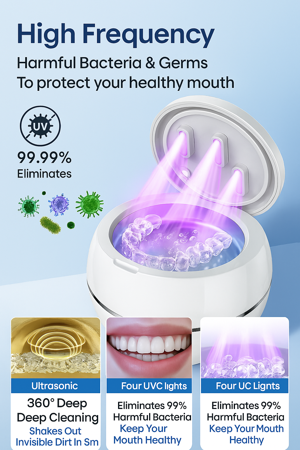 WorkSmart Premium Ultrasonic Retainer Cleaner – Portable Denture & Mouthguard Cleaning Pod | Deep Clean in Minutes | Kills 99.9% of Germs & Bacteria!