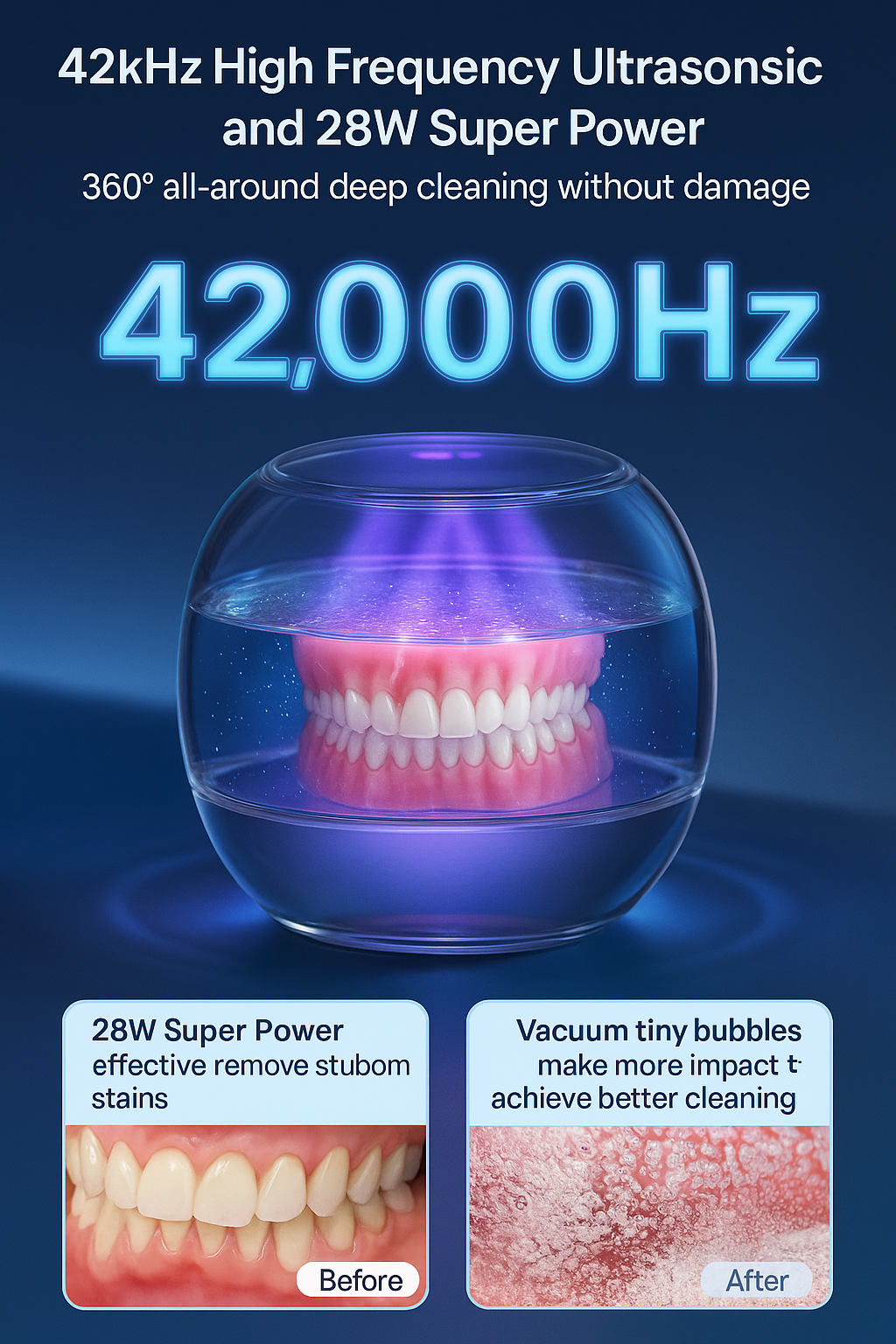 WorkSmart Premium Ultrasonic Retainer Cleaner – Portable Denture & Mouthguard Cleaning Pod | Deep Clean in Minutes | Kills 99.9% of Germs & Bacteria!
