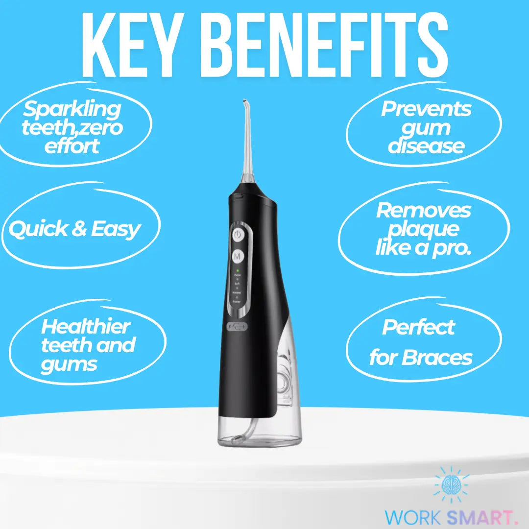 Premium WorkSmart  Water Flosser – 4-in-1 - Cordless, Rechargeable Dental Jet | Removes 99.9% Plaque | AU Stock