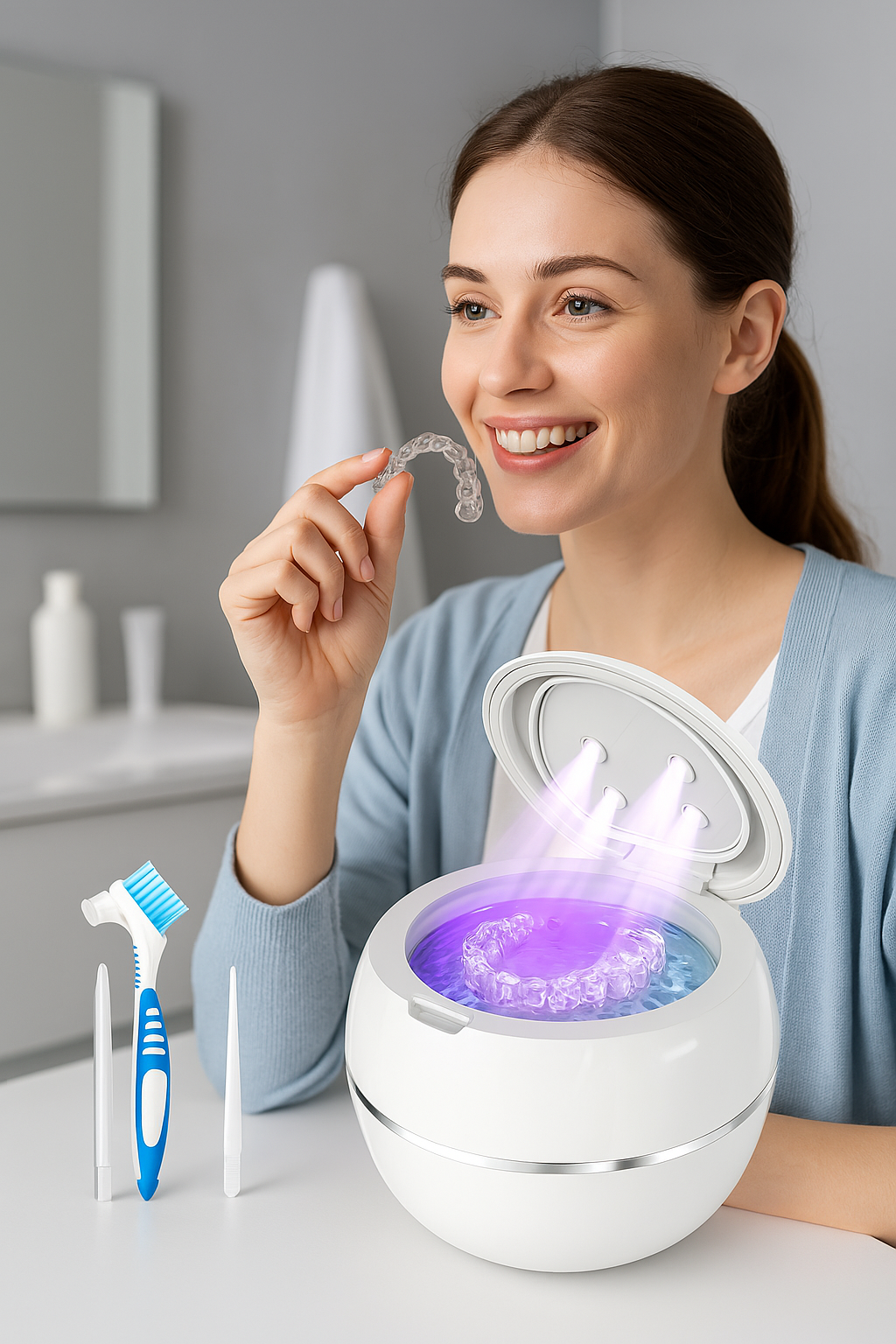 WorkSmart Premium Ultrasonic Retainer Cleaner – Portable Denture & Mouthguard Cleaning Pod | Deep Clean in Minutes | Kills 99.9% of Germs & Bacteria!