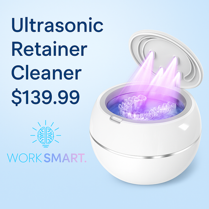 WorkSmart Premium Ultrasonic Retainer Cleaner – Portable Denture & Mouthguard Cleaning Pod | Deep Clean in Minutes | Kills 99.9% of Germs & Bacteria!